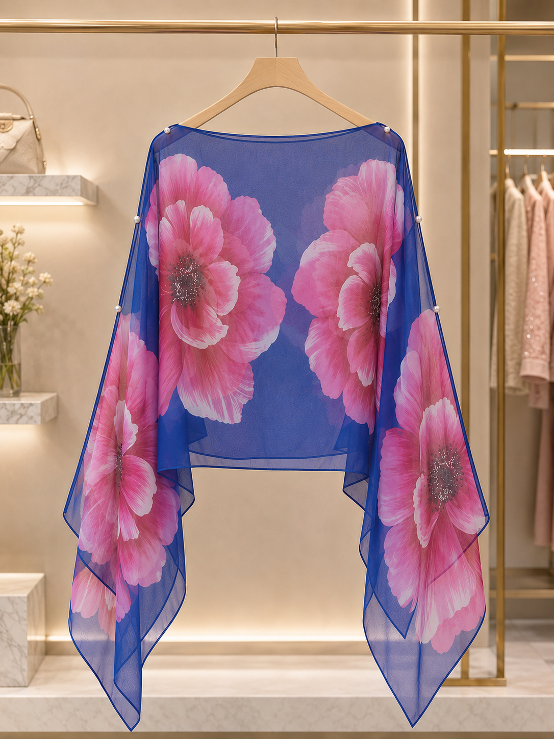 Bloom Floral Overlay Top in Royal Blue and Pink