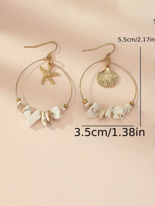 Beach Hoop Stone Earrings, earrings, alternate view
