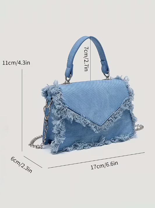 Distressed Denim Mini Bag, bag, styled view