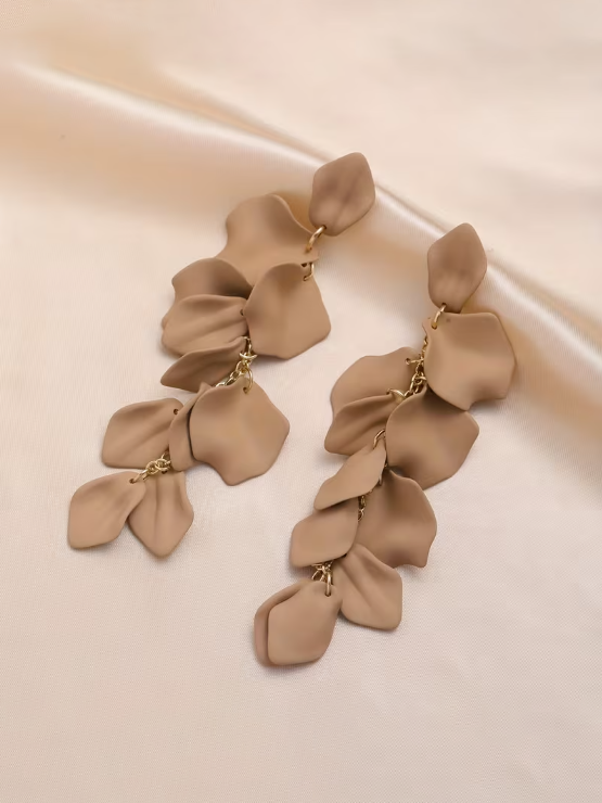 Exaggerated Long Petal Tassel Earrings, earrings, front view