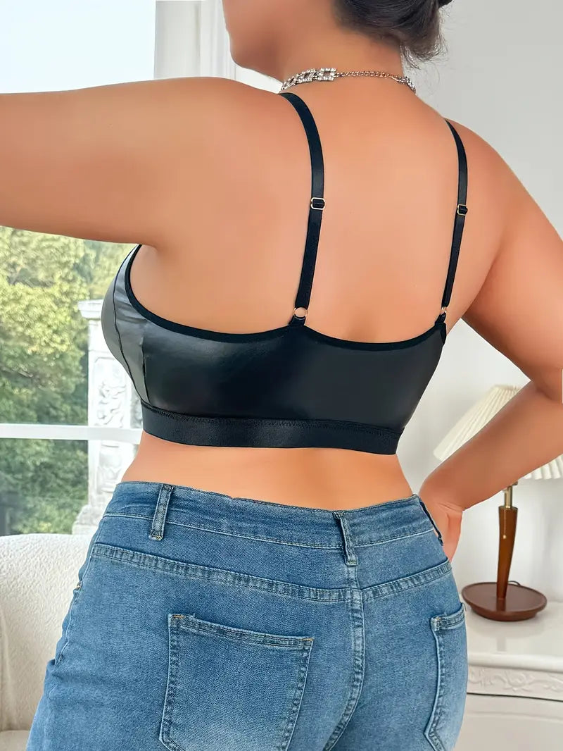 Faux Leather Plus Size Bralette, plus size bra, alternate view