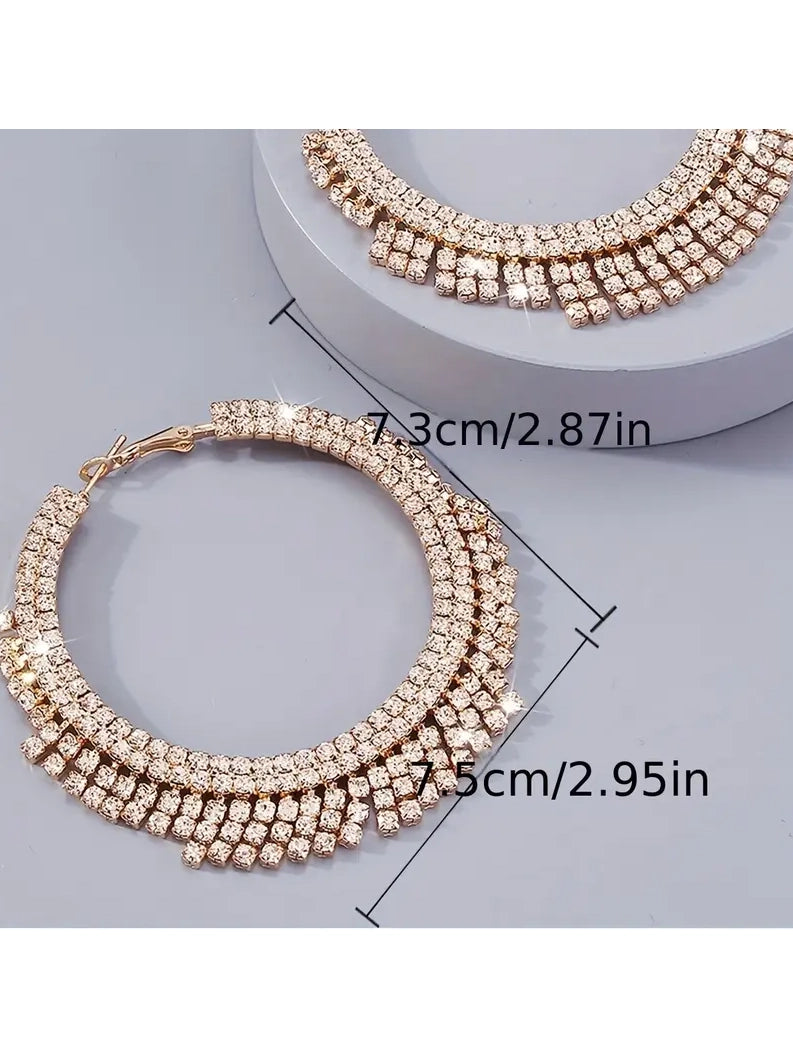 Rhinestone Large Hoop Earrings, earrings, alternate view