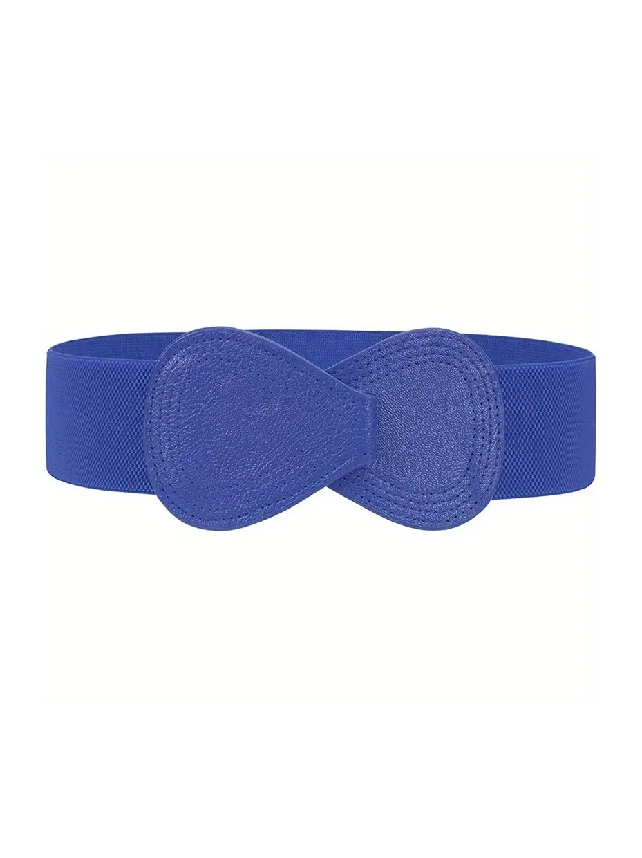 Bow Shaped Elastic Plus Size Belt in Blue, belt, front view