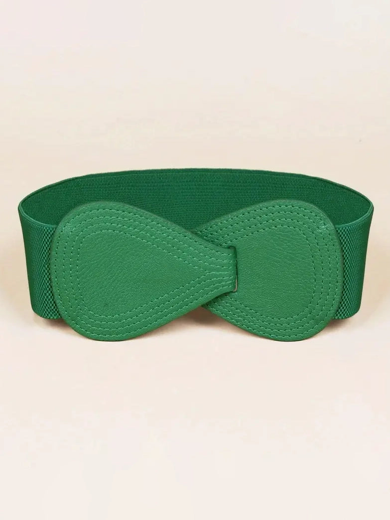 Bow Shaped Elastic Plus Size Belt in Green, belt, front view