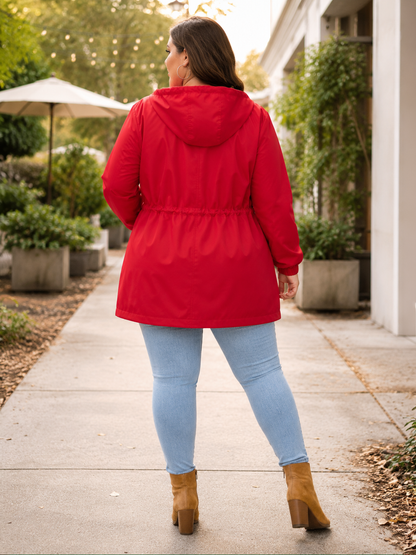 Esperanza Hooded Plus Size Jacket In Red