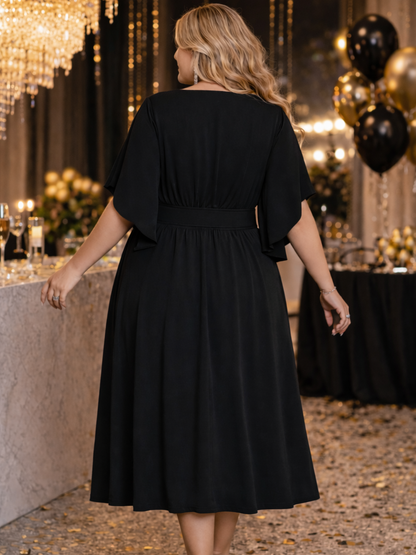 Senna V-Neck Plus Size Dress in Black, plus size dress, alternate view