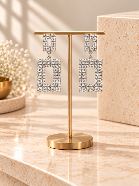 Rhinestone Square Earrings