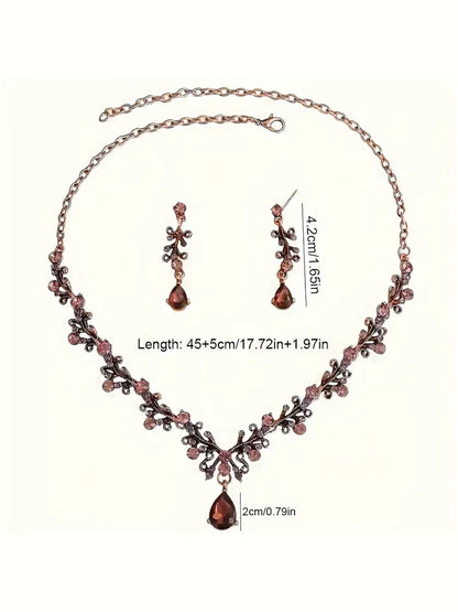 Antique Vintage Necklace Set in Burgundy, necklace, detail view