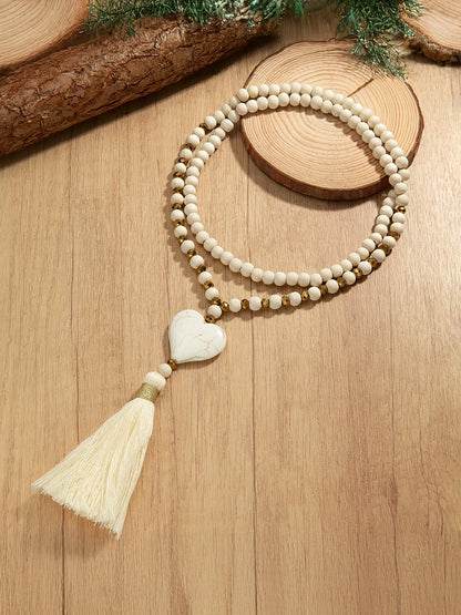 Bohemian Chic Beaded Heart Necklace, necklace, detail view