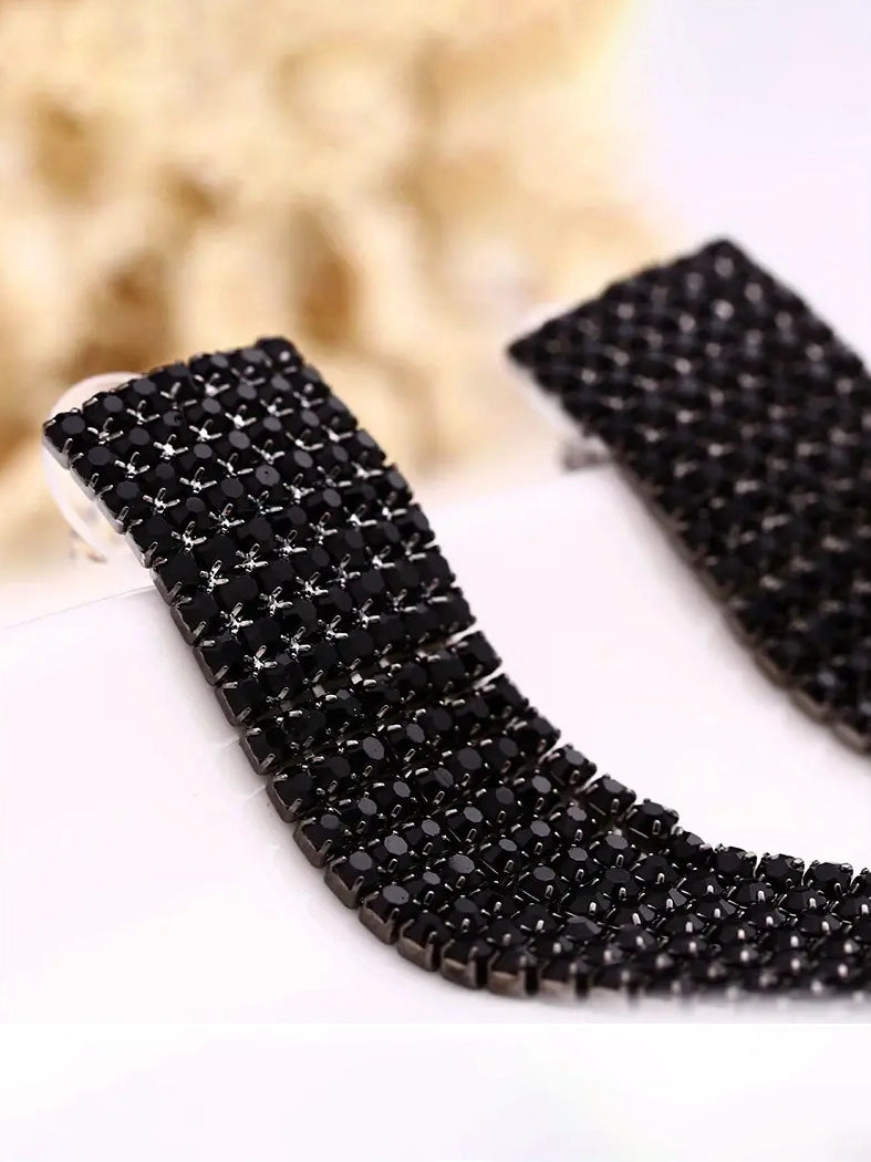 Chic Rhinestone Dangle Earrings in Black, earrings, alternate view