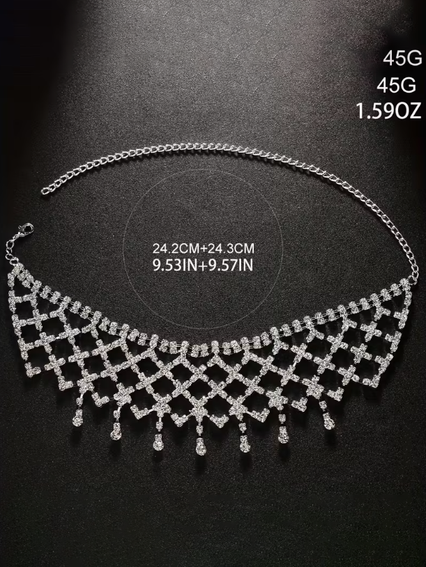 Crystal Cascade Choker, necklace, styled view