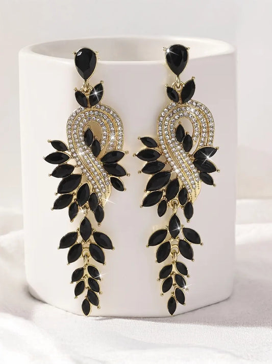 Crystal Leaf Earrings, earrings, front view