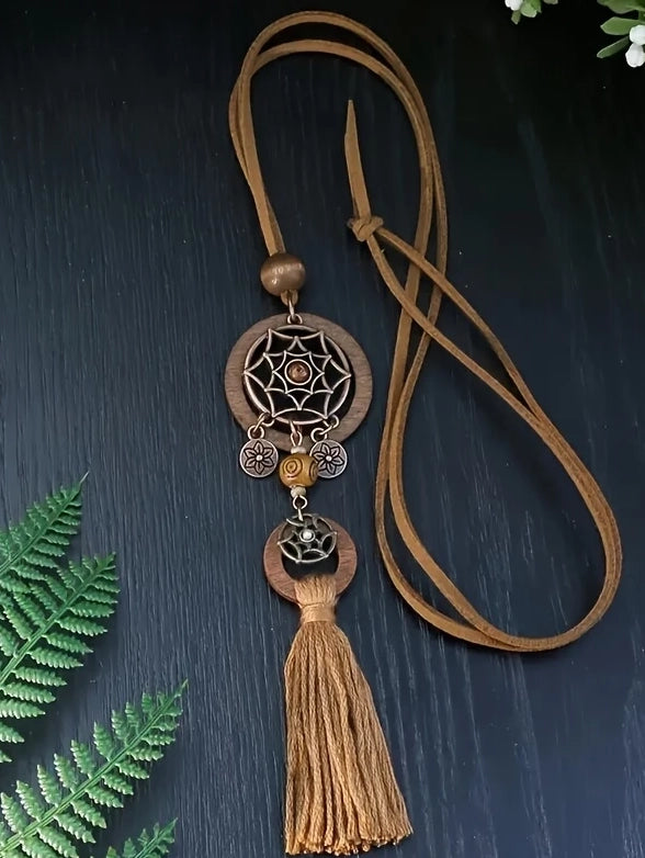 Dreamcatcher Pendant & Tassel Necklace, earrings, alternate view