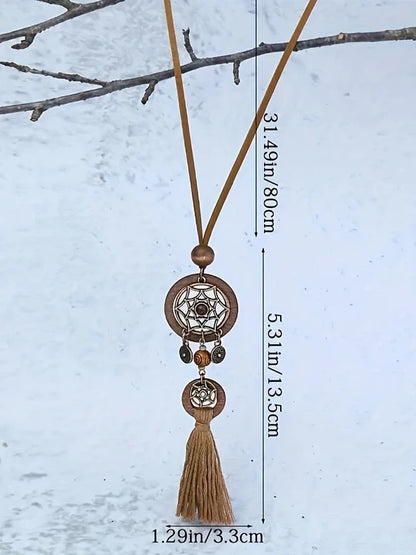 Dreamcatcher Pendant & Tassel Necklace, earrings, styled view