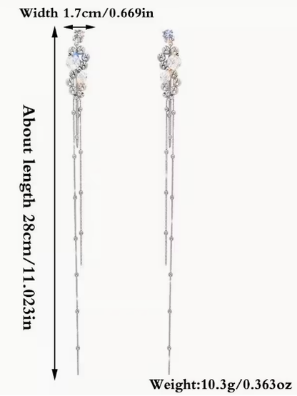 Elegant Rhinestone Tassel Earrings, earrings, alternate view