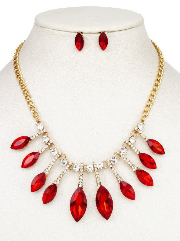 Faceted Marquise Gem Link Necklace Set, necklace, alternate view