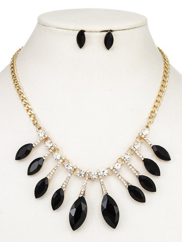 Faceted Marquise Gem Link Necklace Set, necklace, product view