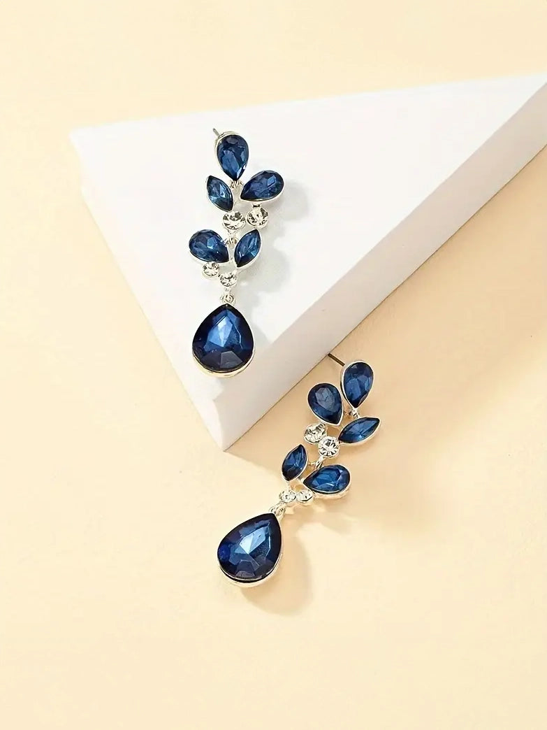 Faux Gemstone Dangle Earrings in Navy, earrings, front view