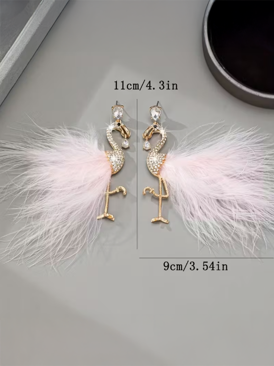 Flamingo Glam Earrings, earrings, styled view