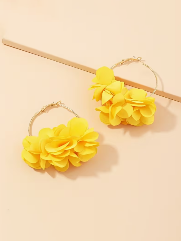 Floral Hoop Earrings, earrings, front view