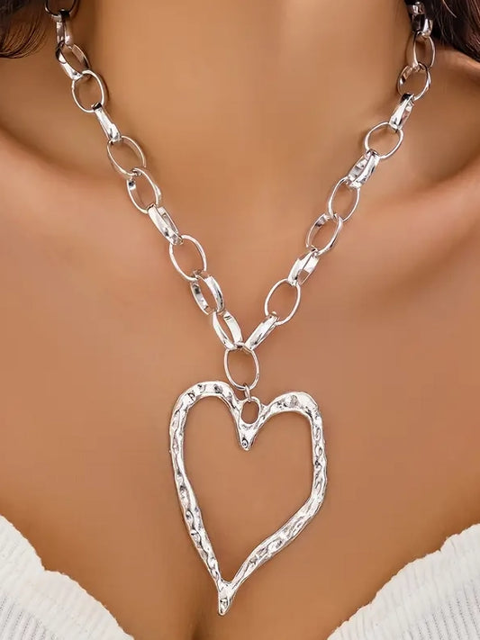 Hallow Heart Necklace, earrings, front view
