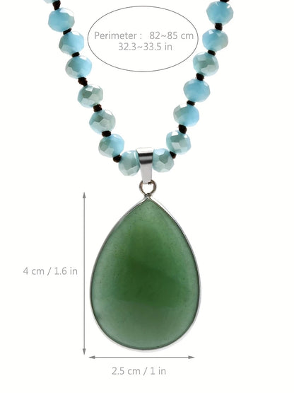 Handmade Beaded Long Pendant Necklace With Natural Stone, earrings, styled view