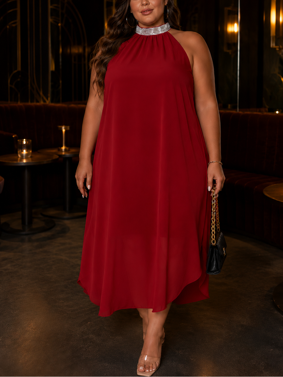 Irene Halter Plus Size Cocktail Dress