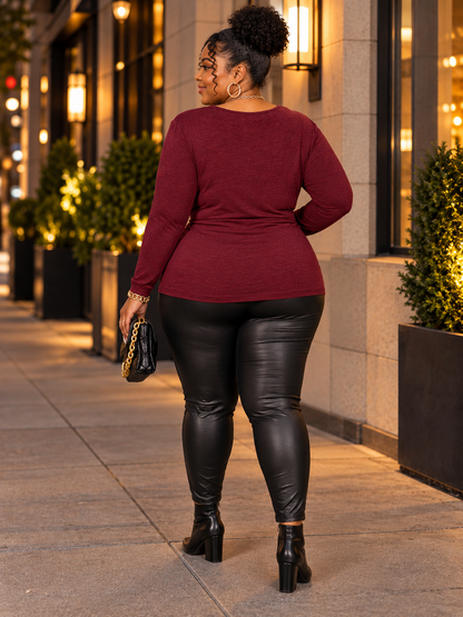 Joanne Long Sleeve Plus Size Top in Burgundy
