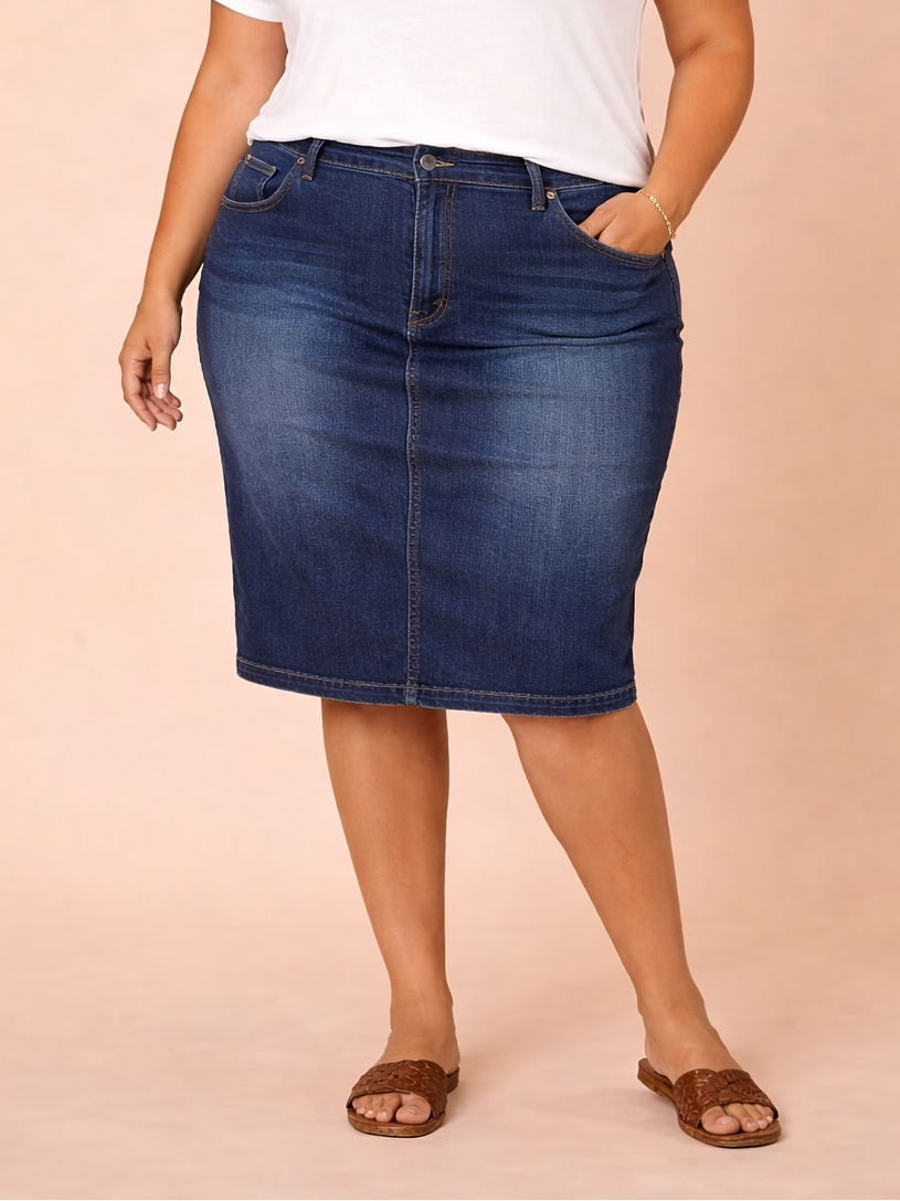 Kally Plus Size Denim Skirt, plus size skirt, front view