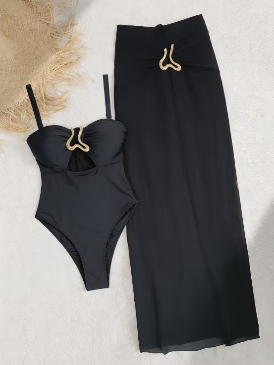 La Playa Luxe Plus Size Swimsuit Set, plus size swimwear, styled view