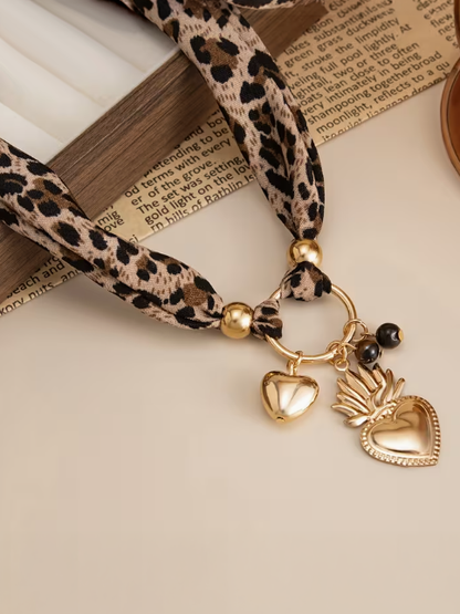 Leopard Scarf Heart Pendant Necklace, necklace, alternate view