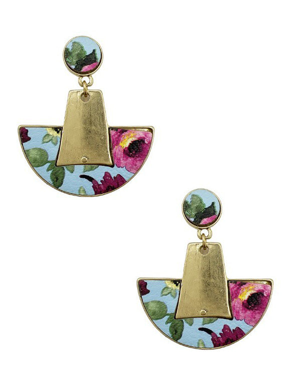 Metal Link Floral Print Drop Earrings, earrings, alternate view