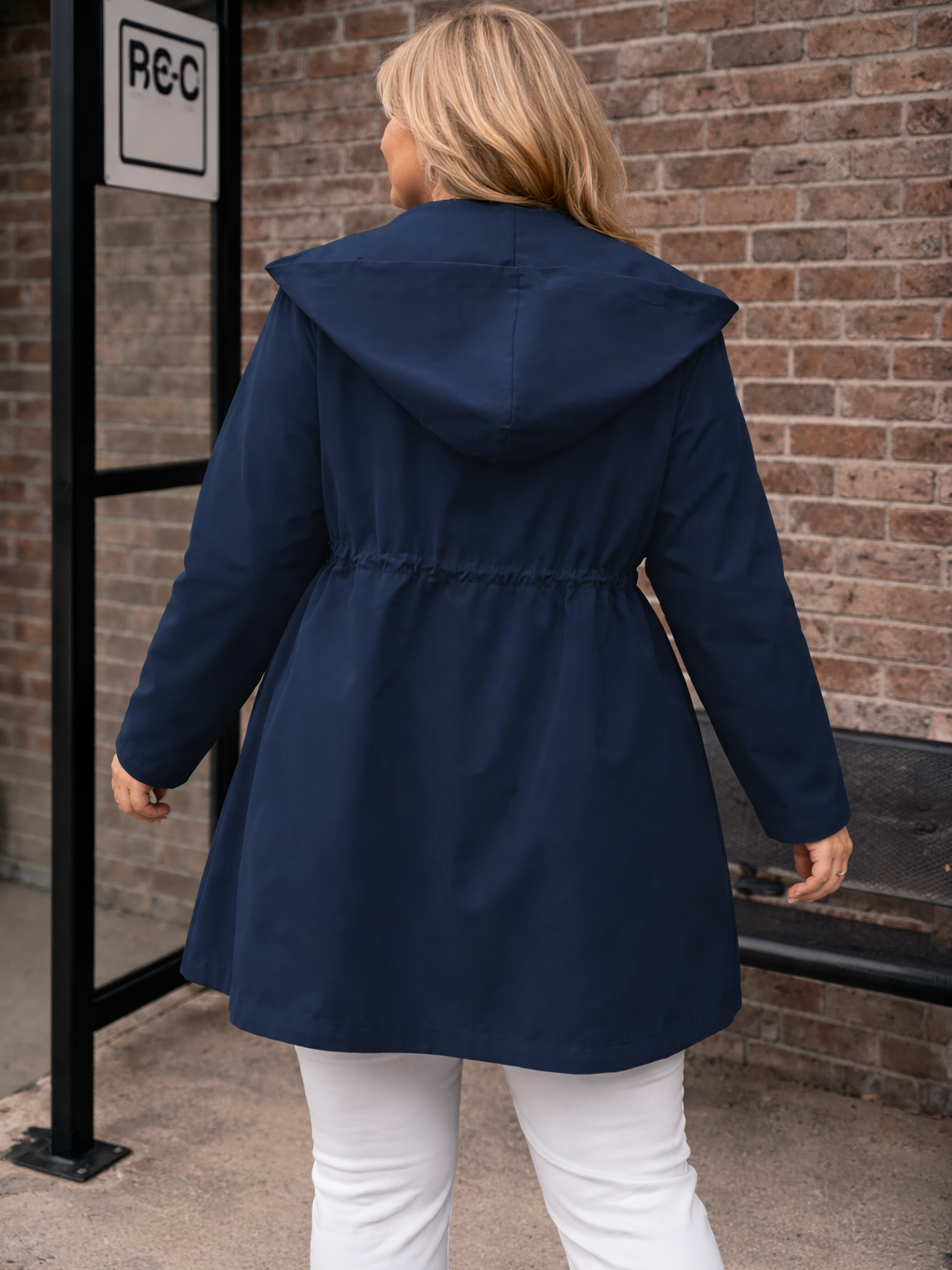Midnight Blue Hooded Plus Size Spring Jacket, plus size outerwear, alternate view