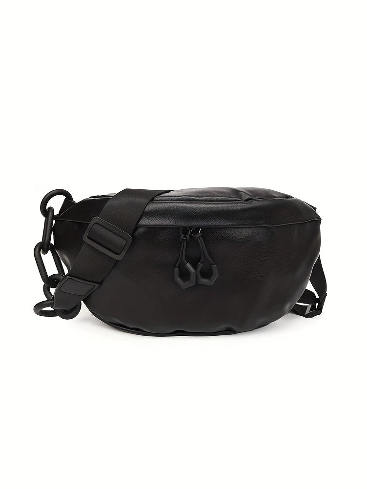 Minimalist Faux Leather Fanny Pack in Black, bag, front view