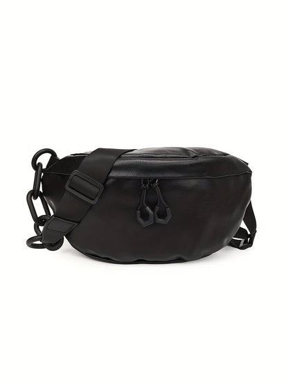 Minimalist Faux Leather Fanny Pack in Black, bag, front view
