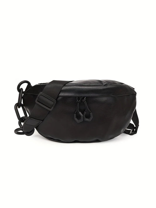Minimalist Faux Leather Fanny Pack in Black, bag, front view