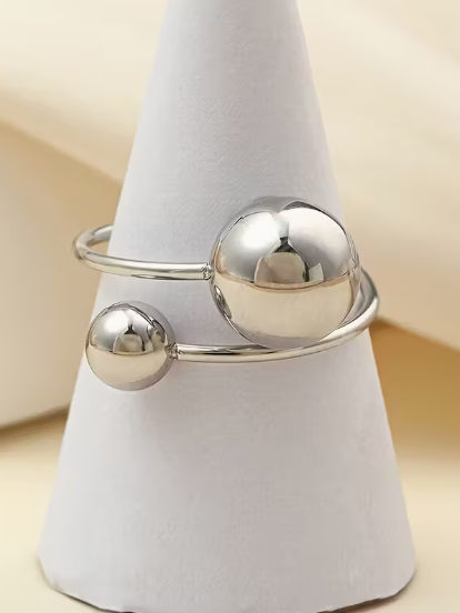 Modern Double Sphere Open Cuff Ring, ring, front view