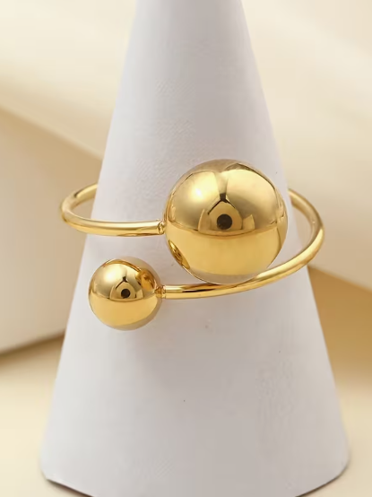 Modern Double Sphere Open Cuff Ring, ring, alternate view