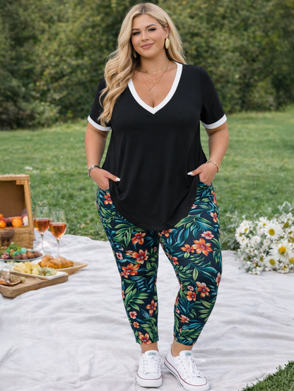 Neva Perfect Plus Size T-shirt With Contrast Trim, plus size t-shirt, detail view