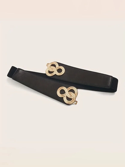 Plus Size Elastic Wide Belt with Gold Clasp, belt, product view