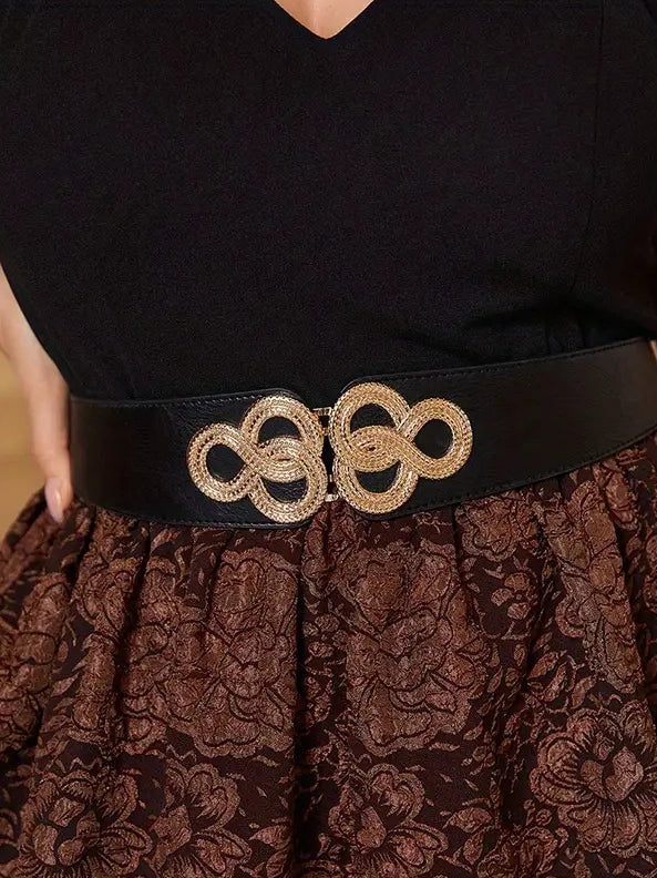 Plus Size Elastic Wide Belt with Gold Clasp, belt, product view