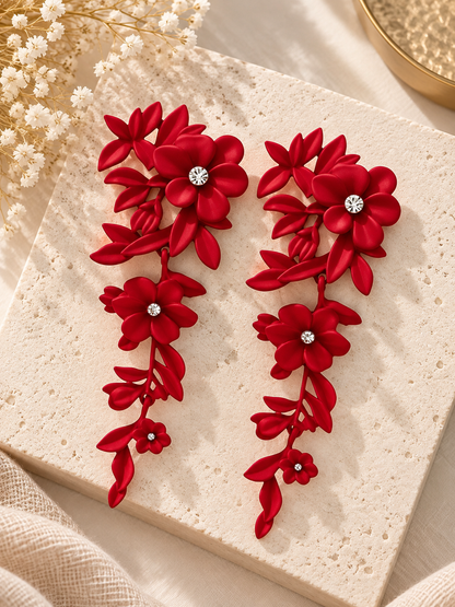 Red Blossom Statement Earrings