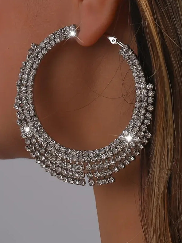 Rhinestone Large Hoop Earrings, earrings, detail view