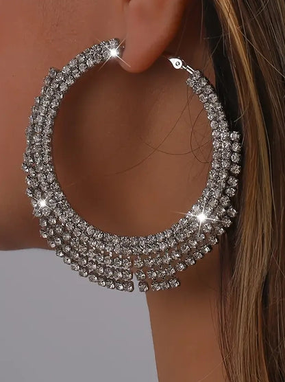 Rhinestone Large Hoop Earrings, earrings, detail view