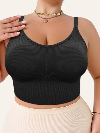 Rosalie Ribbed Plus Size Bralette by Run Free by Vee, plus size bra, styled view