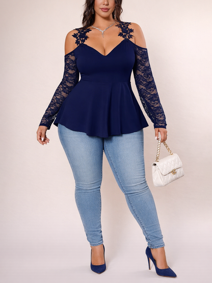 Scarlet Peplum Plus Size Top in Royal Blue, plus size top, detail view