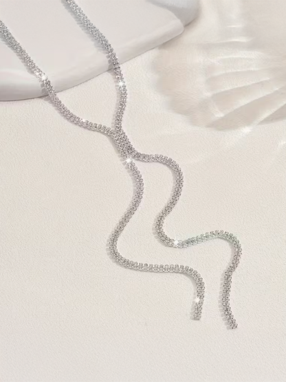 Elegant V-neck Silver Necklace, earrings, alternate view