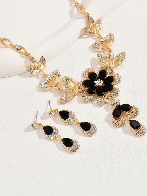 Flower Two Tone Necklace set, necklace, front view