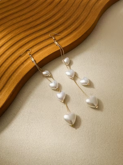 Sweetheart Pearl Drop Earrings, earrings, detail view