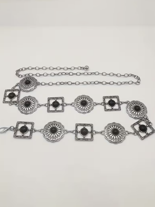 Boho Flair Plus Size Belt in Silver-Black